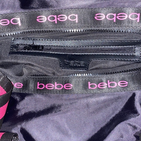 BEBE Sport Hot Pink & Black Satin Large Duffle Weekender Gym Bag Shoulder Strap - Picture 7 of 7